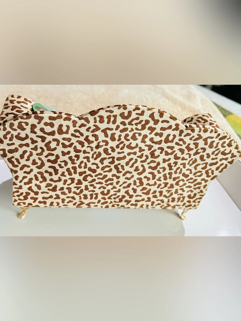 Leopard Print Jewelry Organizer Box with Mirror - Beige